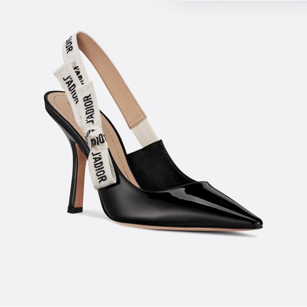 Christian Dior J’adior Slingback Pumps Black Patent Size 40.5
